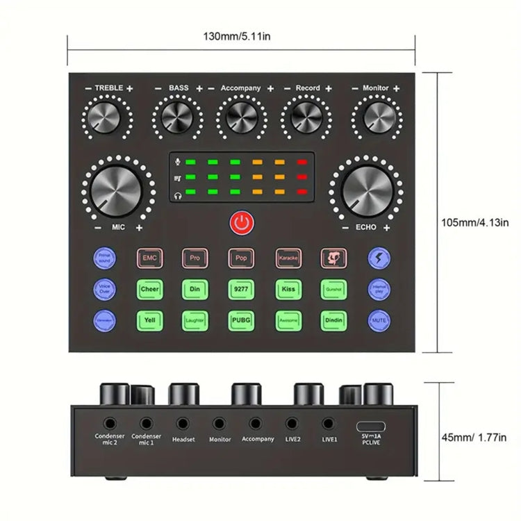 V8S Audio Mixer Live Voice Changer External Sound Card, Color: Black