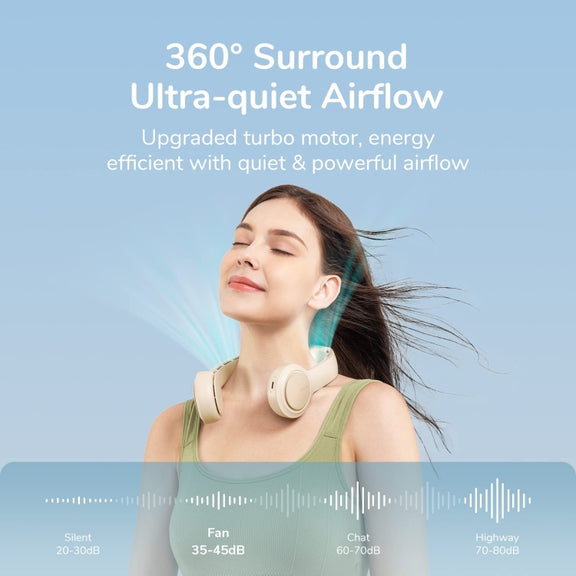 JisuLife FA31 USB Rechargeable Hanging Neck Mini Fan Bladeless Cooling Outdoor High Wind Power Electric Fan(Mint Green)