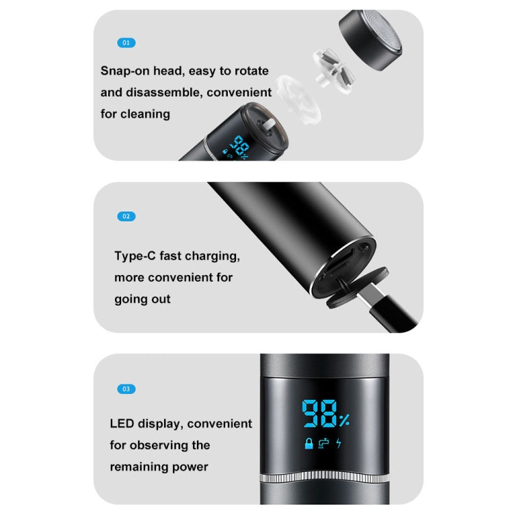 S-1090 IPX7 Waterproof 8D Portable LED Digital Display Round Electric Shaver(Black) - Shavers & Accessories by PMC TechLife | Online Shopping South Africa | PMC TechLife | Buy Now Pay Later Mobicred