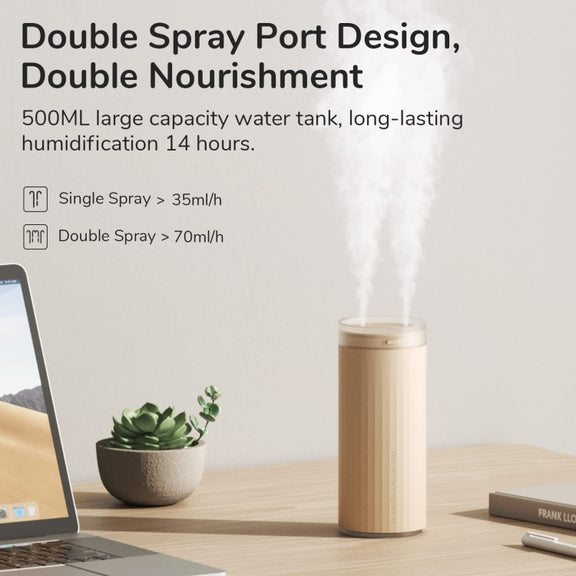 JisuLife HU16 Desktop Dual Mist Ports Humidifier, Color: White Plug-in