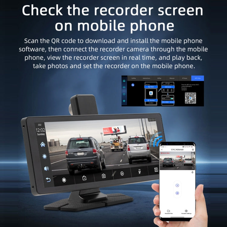 Car Bluetooth Portable DVR Monitor Support Carplay/Android Auto, Specifications: Display+ Camera