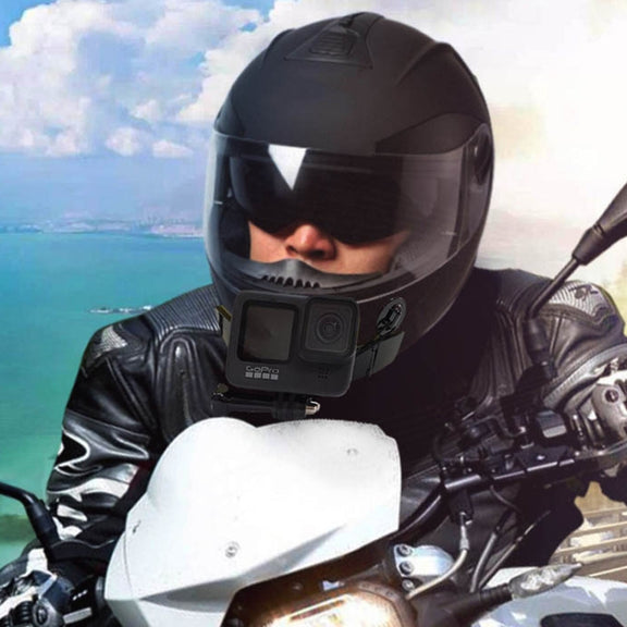 TUYU Motorcycle Integrated Hinged Helmet Chin Sports Camera Mounting Bracket, Style: With 4 Stickers