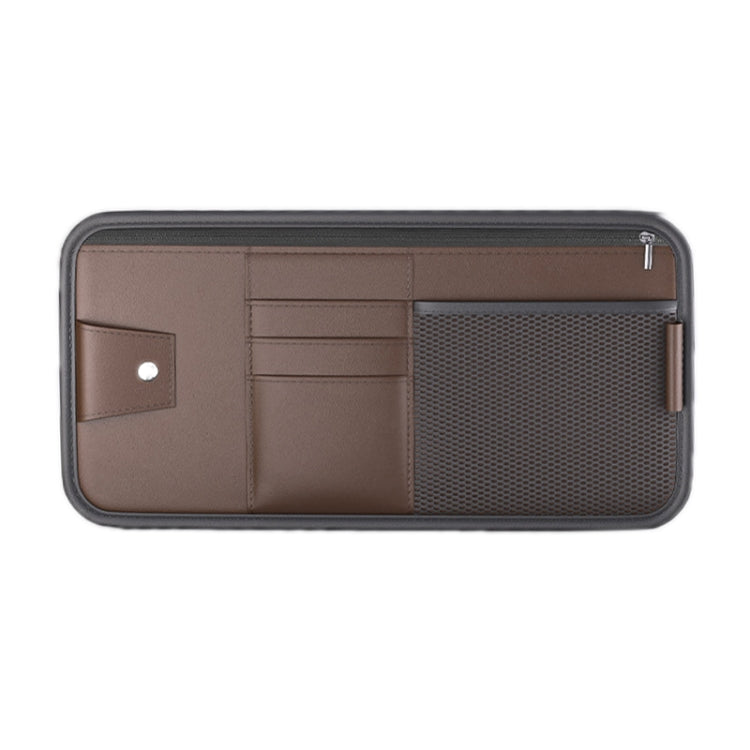 Car Sun Visor Card Glasses Holder Zipper Storage Bag(Brown) - Sunglasses & Glasses Clips by PMC Jewellery | Online Shopping South Africa | PMC Jewellery | Buy Now Pay Later Mobicred