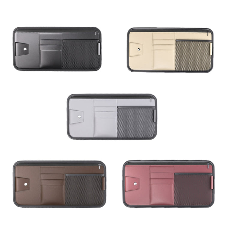 Car Sun Visor Card Glasses Holder Zipper Storage Bag(Brown)