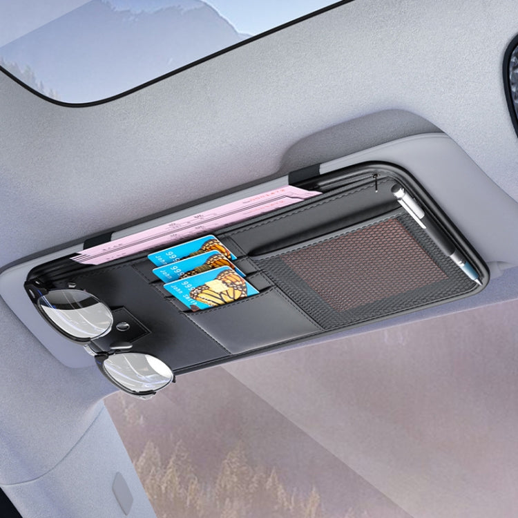 Car Sun Visor Card Glasses Holder Zipper Storage Bag(Beige)