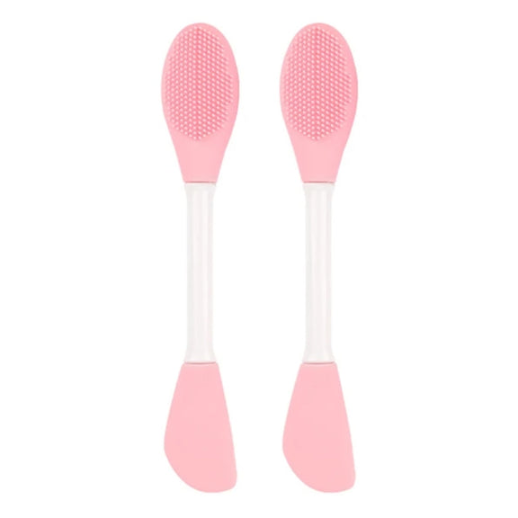 2pcs Dual Head Silicone Face Mask Brush Face Cleansing Massage Brush Mud Mask Applicator(Pink)