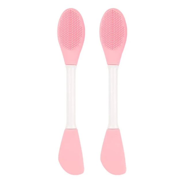 2pcs Dual Head Silicone Face Mask Brush Face Cleansing Massage Brush Mud Mask Applicator(Pink)