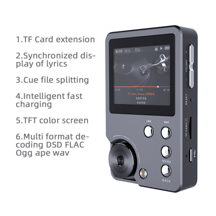 With 128GB TF Card HIFI Lossless DSD256 Music Player Sports MP3(Silver Gray)