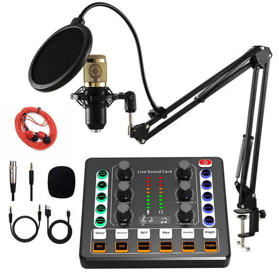 M8 Recording And Singing Live Bluetooth Sound Card Set, Color: Black+Gold Cantilever Earphone