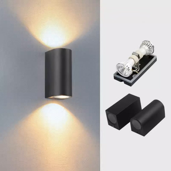 LED Outdoor Wall Lights Water-resistant Exterior Villa Door Patio Lights Background Glow Spotlights, Style: 2-head Round With GU10 Bulb(Warm White)