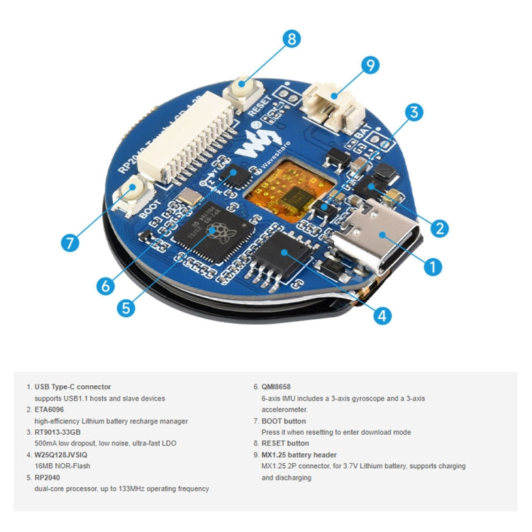 Waveshare 26369 1.28-Inch Round LCD Screen RP2040 MCU Board with Touch - free shipping - PMC TechLife - Order now!