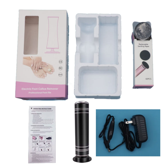 Electric Foot Grinder Calluses Dead Skin Remover With 60pcs Replaceable Sandpaper Discs UK Plug(Black)