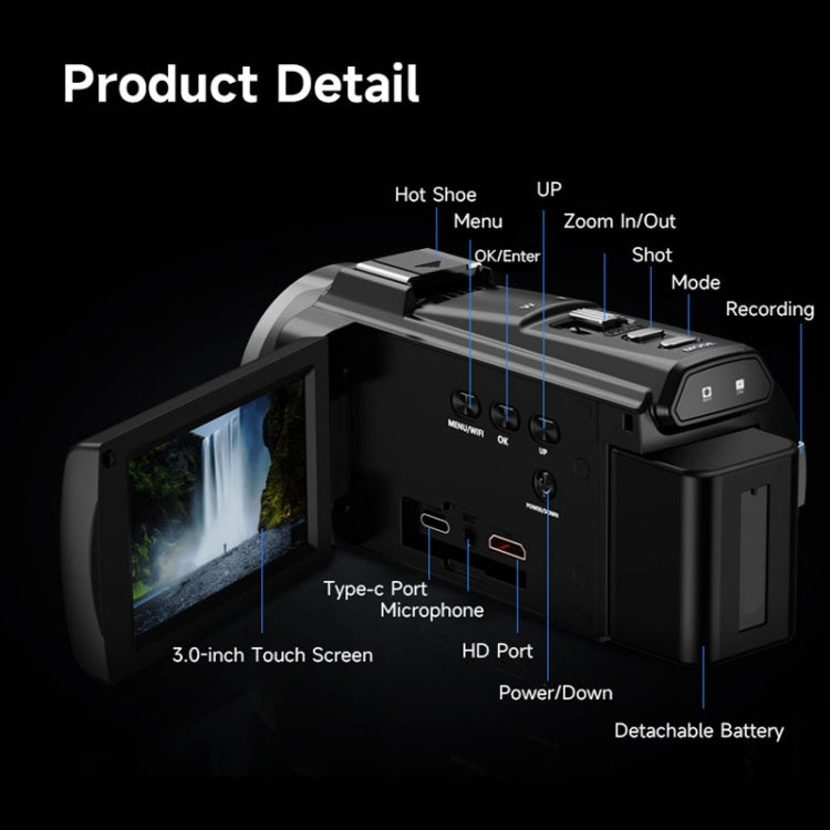 HDV-255K 5K/30FPS 16X Zoom Outdoor Sports HD Electronic Anti-Shake Digital Camera(EU Plug) - Video Cameras by PMC TechLife | Online Shopping South Africa | PMC TechLife | Buy Now Pay Later Mobicred