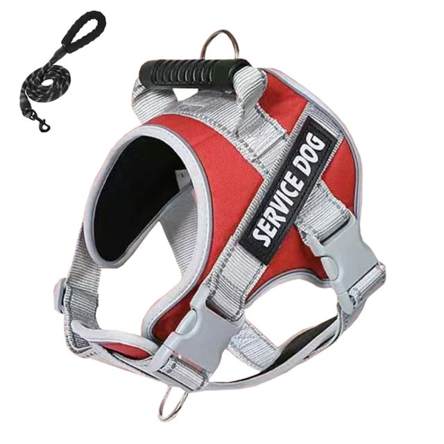 Large Dog Explosion Proof Punch Chest Harness Dog Travelling Leash, Style: Red+1.5m Round Rope(XXL)
