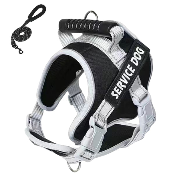 Large Dog Explosion Proof Punch Chest Harness Dog Travelling Leash, Style: Black+2m Round Rope(M)