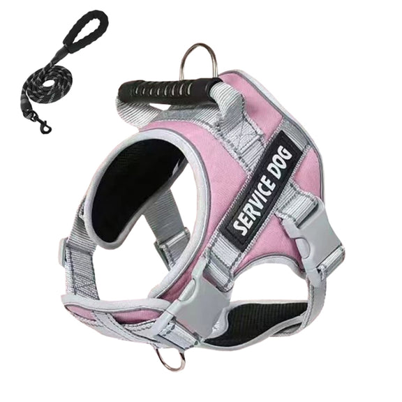 Large Dog Explosion Proof Punch Chest Harness Dog Travelling Leash, Style: Pink+2m Round Rope(L)