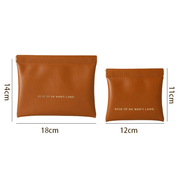 2pcs /Set PU Data Cable Earphone Storage Bag Mini Portable Lipstick Pouch Coin Purse, Size: Large+Small(Brown)