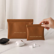 2pcs /Set PU Data Cable Earphone Storage Bag Mini Portable Lipstick Pouch Coin Purse, Size: Large+Small(Brown)