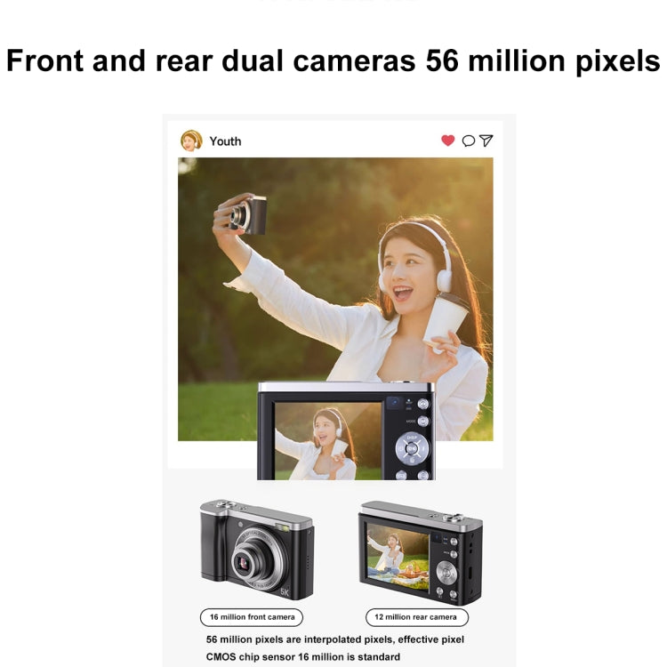 DC305X 5K/30FPS 2.8-Inch HD Shooting 5X Optical Zoom Anti-Shake Digital Camera, Color: White EU Plug