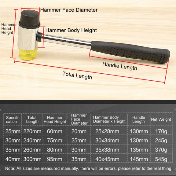 40mm No Bounce Mounting Hammer Handmade DIY Double Face Tap Rubber Hammer