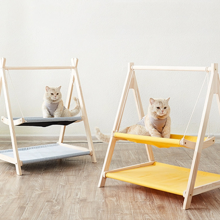 Solid Wood Cat Double-Layer Hammock Universal Cat Bed Washable Kitten Swing, Spec: Straw Mat