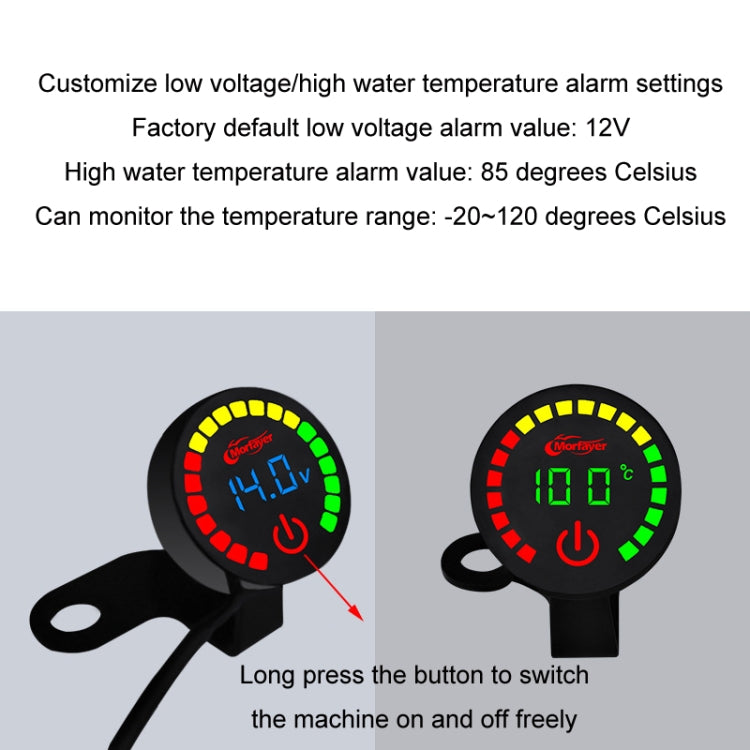 Morfayer Motorcycle Dual Display Intelligent Alarm Power Meter, Model: Voltmeter+Water Temperature Meter(Random Color Delivery)