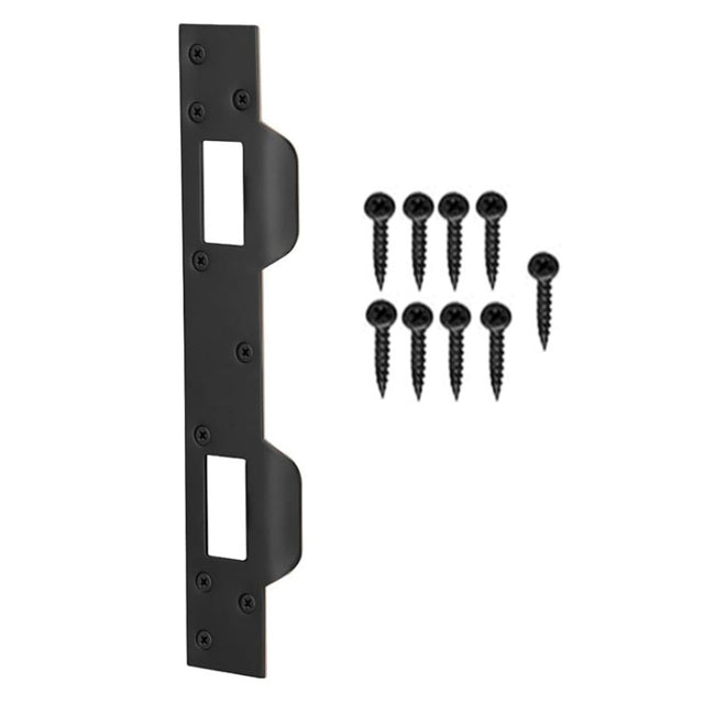 Heavy Duty Metal Latch Plate for Exterior Interior Door Double Hole Reinforcement Striker Plates(Black)