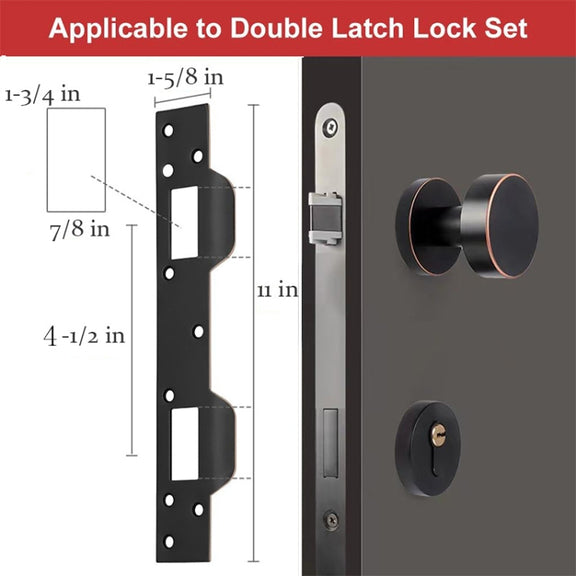 Heavy Duty Metal Latch Plate for Exterior Interior Door Double Hole Reinforcement Striker Plates(Black)