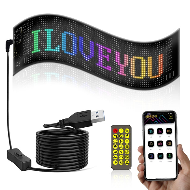 10.2x34.8cm（20 x 64 LEDs） Car Flexible Display Advertising Screen APP Bluetooth Smart Screen