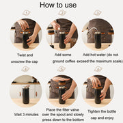 Portable Thermos Tea Brewer Coffee Filter Stainless Steel Carry-On French Press Kettle, Capacity: 320ml