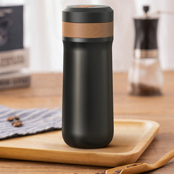 Portable Thermos Tea Brewer Coffee Filter Stainless Steel Carry-On French Press Kettle, Capacity: 320ml