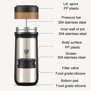 Portable Thermos Tea Brewer Coffee Filter Stainless Steel Carry-On French Press Kettle, Capacity: 320ml