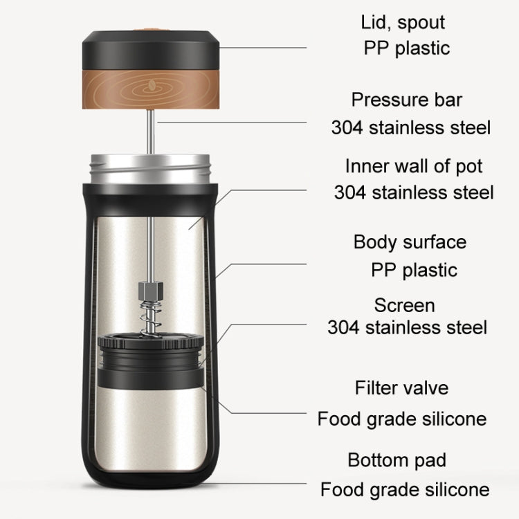 Portable Thermos Tea Brewer Coffee Filter Stainless Steel Carry-On French Press Kettle, Capacity: 320ml