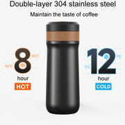 Portable Thermos Tea Brewer Coffee Filter Stainless Steel Carry-On French Press Kettle, Capacity: 320ml