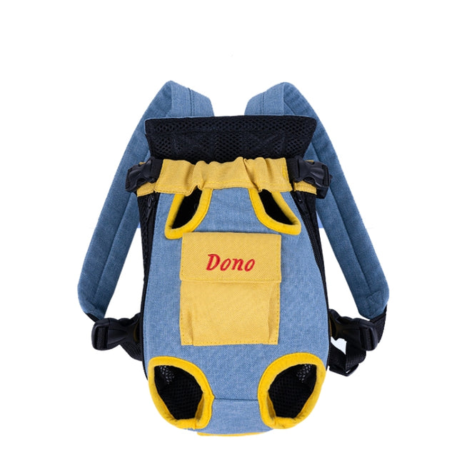 DONO Pet Four-legged Bag Outdoor Carrying Bag Breathable Backpack, Size: XXL(Blue Yellow)