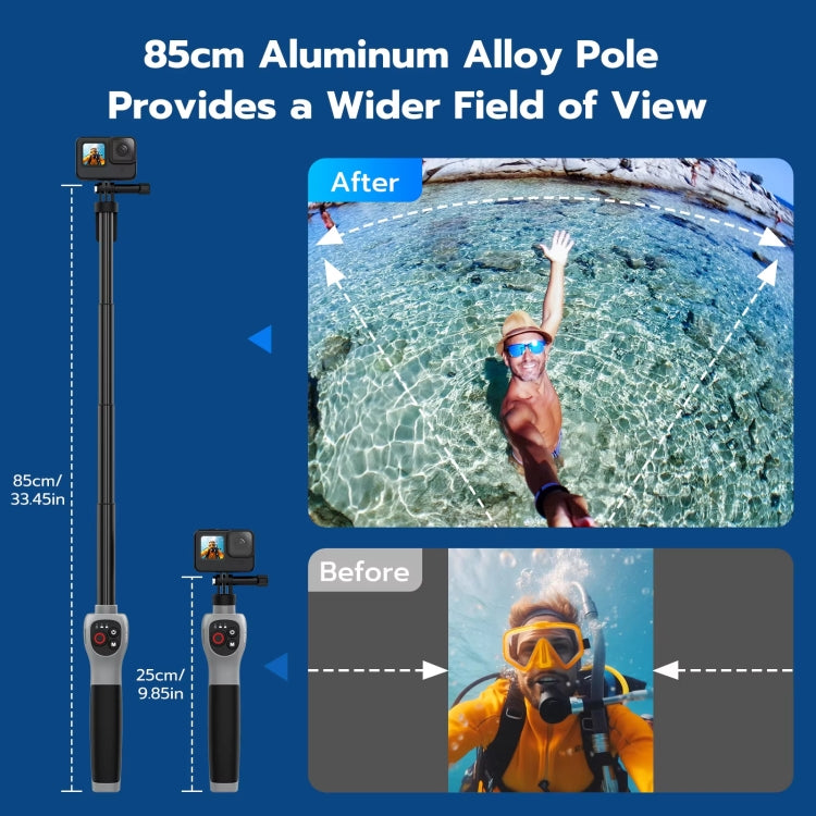 TELESIN 0.85m Underwater Selfie Stick Wireless Remote Control For GoPro HERO12 Black / HERO11 Black / HERO10 Black / HERO9 Black / HERO8 Black - free shipping - PMC Jewellery - Order now!