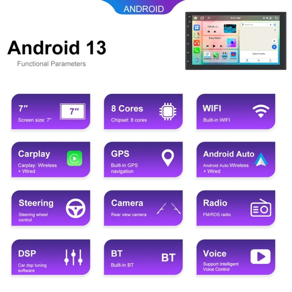 10.1inch Android 13.0 Dual Butt Universal Wireless Carplay Car Navigation Center Control All-In-One Monitor(Standard)