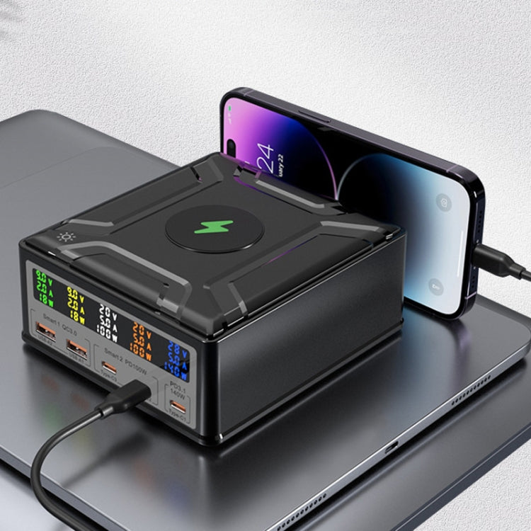 868D 6-In-1 260W High-Power Type-C+USB Multi Ports Charger Supports QI Wireless Charging(AU Plug)