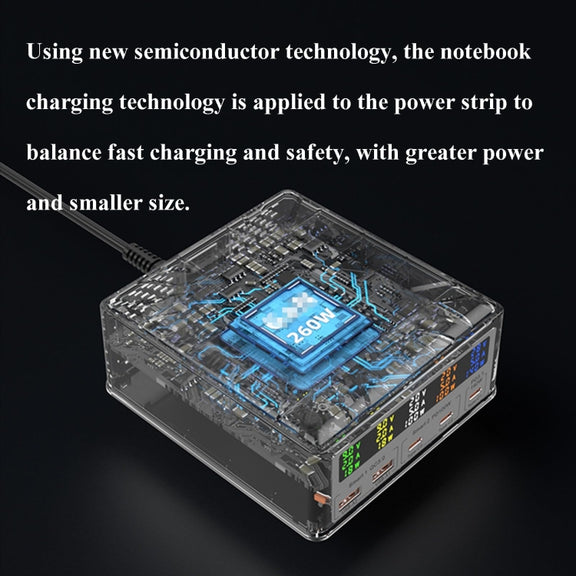 868D 6-In-1 260W High-Power Type-C+USB Multi Ports Charger Supports QI Wireless Charging(UK Plug)