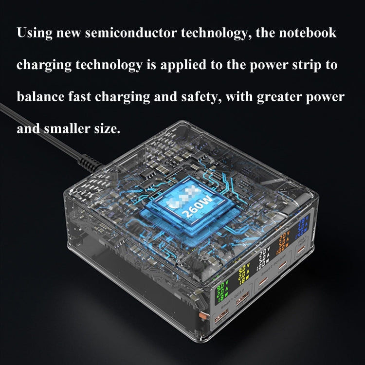 868D 6-In-1 260W High-Power Type-C+USB Multi Ports Charger Supports QI Wireless Charging(AU Plug)