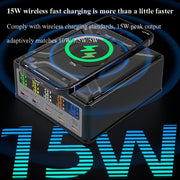 868D 6-In-1 260W High-Power Type-C+USB Multi Ports Charger Supports QI Wireless Charging(UK Plug)