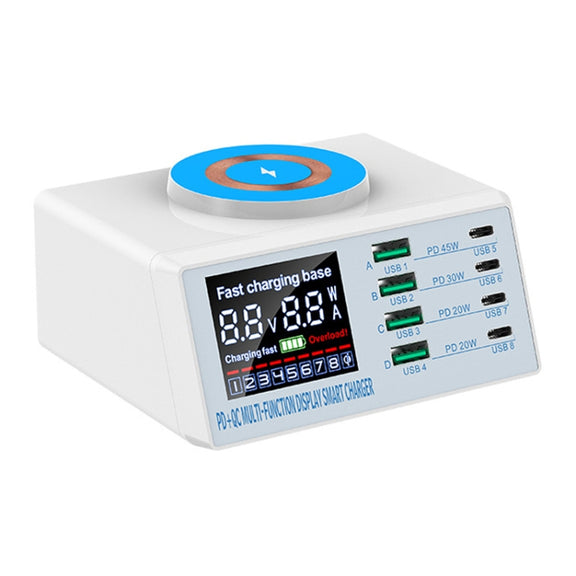 X9M 9-in-1 110W USB+PD Smart Multi-ports QI Magnetic Wireless Charger, Spec: White UK Plug
