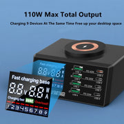 X9M 9-in-1 110W USB+PD Smart Multi-ports QI Magnetic Wireless Charger, Spec: White AU Plug