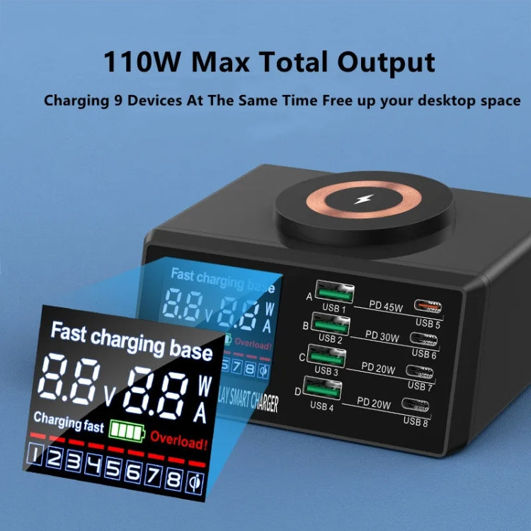 X9M 9-in-1 110W USB+PD Smart Multi-ports QI Magnetic Wireless Charger, Spec: White UK Plug