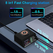 X9M 9-in-1 110W USB+PD Smart Multi-ports QI Magnetic Wireless Charger, Spec: Black EU Plug