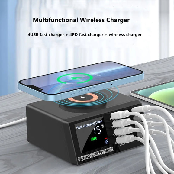 X9M 9-in-1 110W USB+PD Smart Multi-ports QI Magnetic Wireless Charger, Spec: Black EU Plug