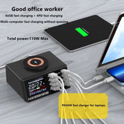 X9M 9-in-1 110W USB+PD Smart Multi-ports QI Magnetic Wireless Charger, Spec: Black EU Plug