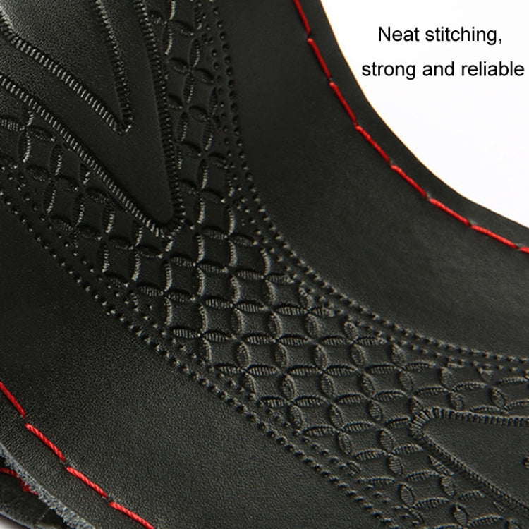 38cm Four-Season Embossed Hand-Sewn Cowhide Steering Wheel Cover(Black+Black Line)