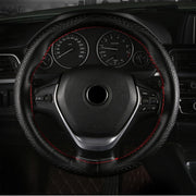 38cm Four-Season Embossed Hand-Sewn Cowhide Steering Wheel Cover(Wine Red)
