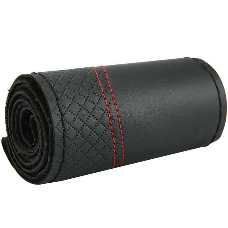 38cm Cowhide Embossed Hand-Stitched Double-Line Steering Wheel Cover(Black Red Line) - Steering Wheel Accessories by PMC TechLife | Online Shopping South Africa | PMC TechLife | Buy Now Pay Later Mobicred